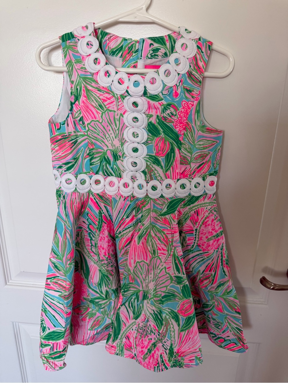 Lilly Pulitzer Girls Floral Print Sleeveless Dress with White Trim